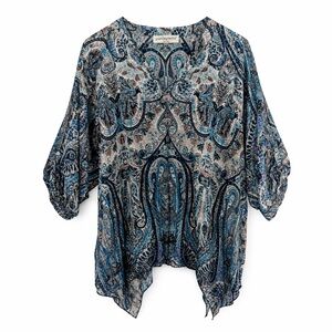 Grand & Greene Blue Paisley Boho Tunic Top Size 1X Rayon